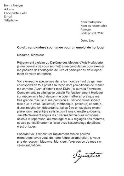 Lettre de motivation de l'horloger .